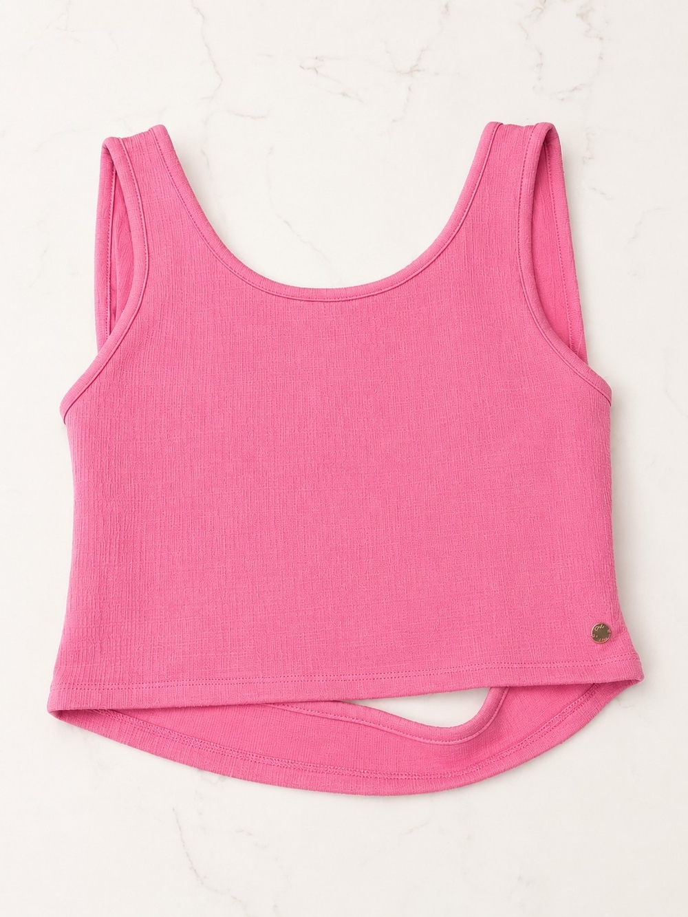 Roxy Pink Ribbed Cropped Tank With Criss-Cross Back